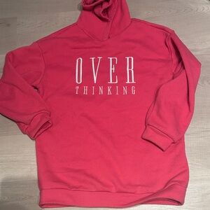 Pink Hoodie with 'OVER THINKING' Print